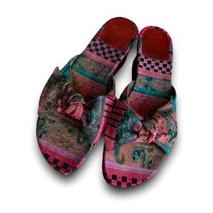 Stuart weitzman woman studded colorful fabric platform wedge sandals